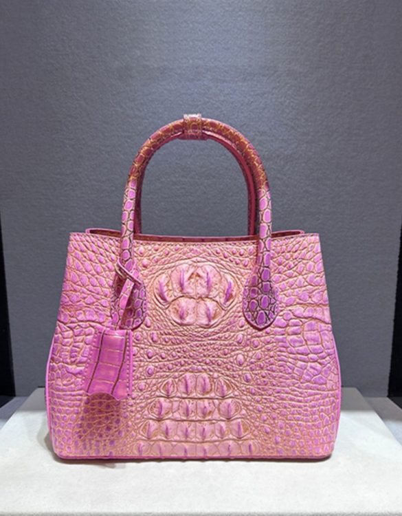 Pembe Timsah Derisi Desenli Parlak Gerçek Deri Çanta SK54002