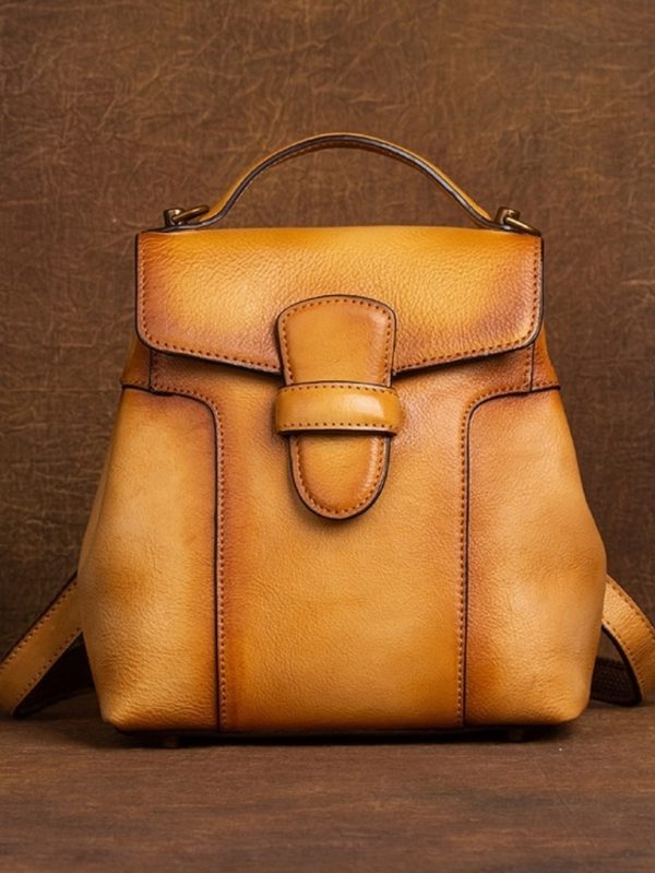 Retro Gerçek Deri Sırt Çantası SK53961 - Sarı