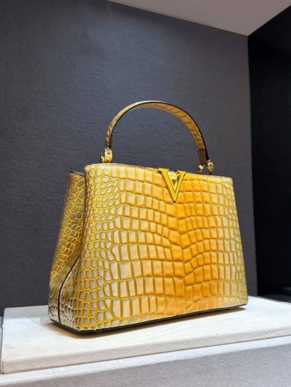 Timsah Derisi Desenli Hakiki Deri Çanta SK54019 - Sarı