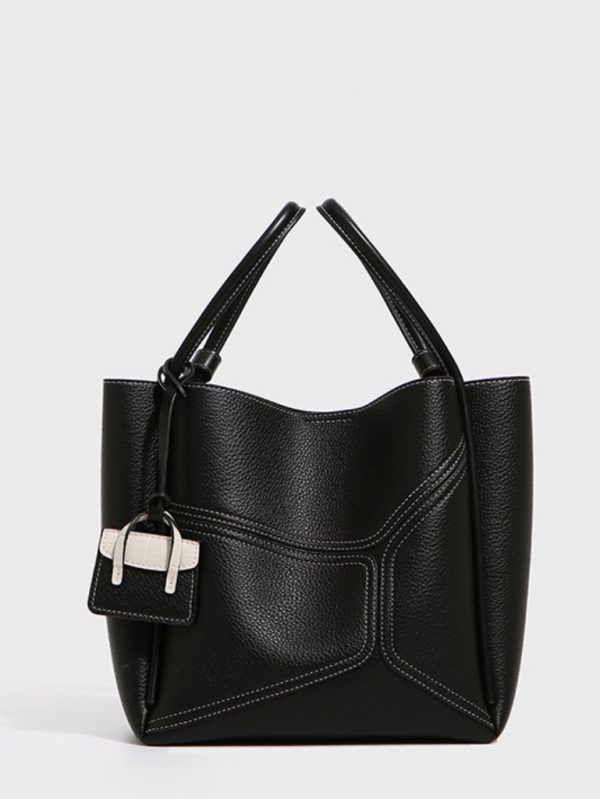 Dikiş Detaylı Tote Hakiki Deri Çanta SK53851 - Siyah