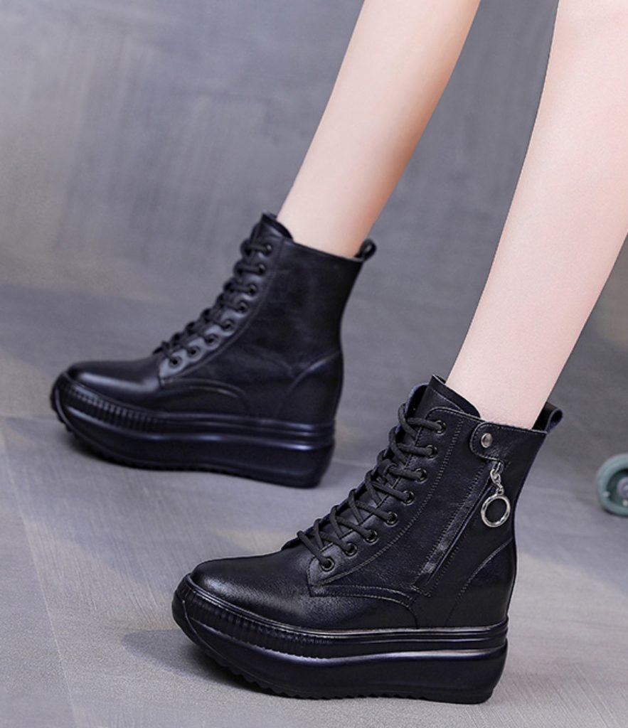 Genuine leather hidden platform heel women’s boots