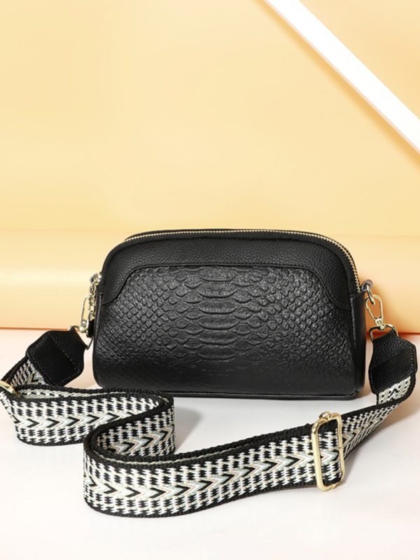 Timsah Derisi Desenli Gerçek Deri Omuz Çantası SK53978 - Siyah