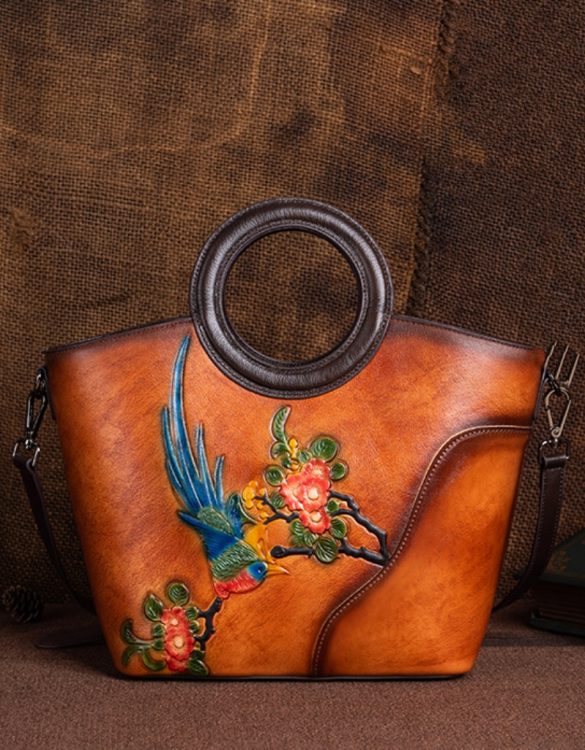 Taba rengi Vintage Hakiki Kabartma Deri Kol Çantası SK53681