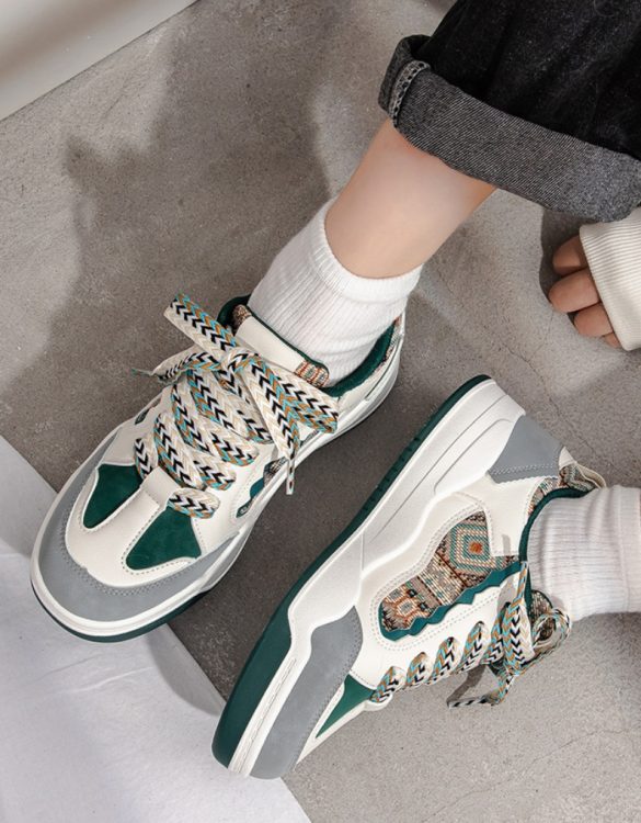 Yeşil Beyaz Desenli Spor Ayakkabı SK54353