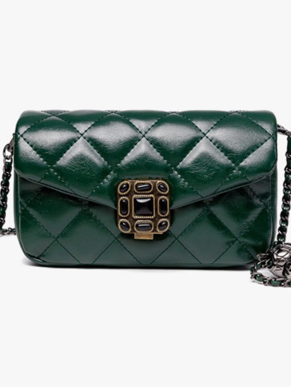 Gerçek Deri Mini Taşlı Çanta SK54160 - Yeşil