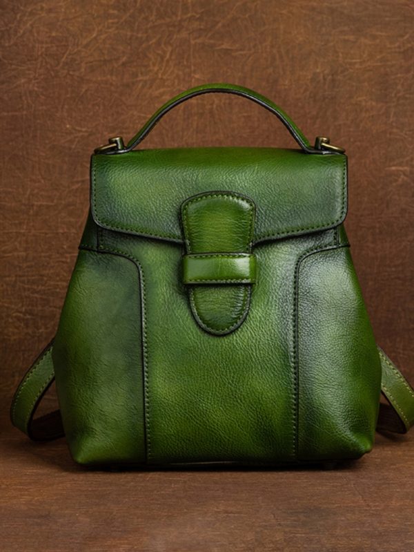 Retro Gerçek Deri Sırt Çantası SK53961 - Yeşil