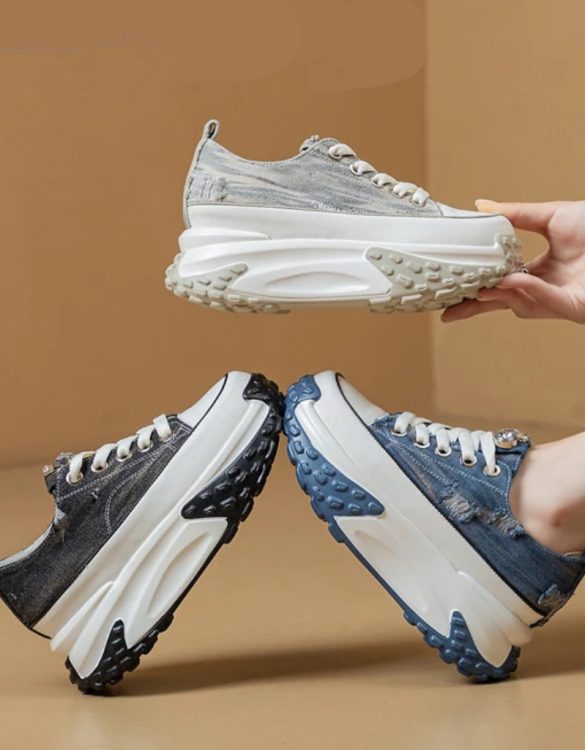 Denim Bağcıklı Platform Topuk Taşlı Ayakkabı SK55556 Denim Bağcıklı Platform Topuk Taşlı Ayakkabı SK55556