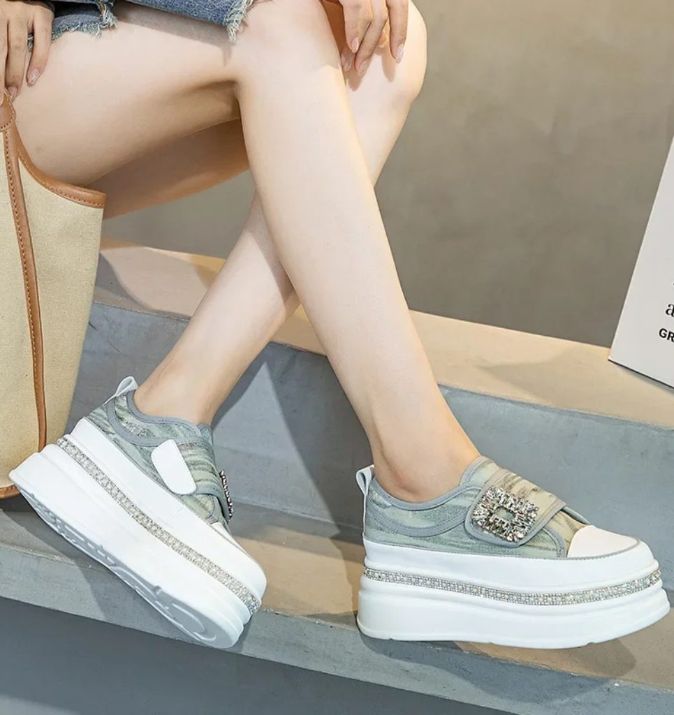 Denim Platform Topuk Taşlı Ayakkabı SK55543