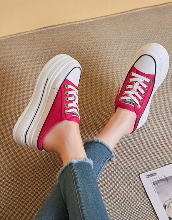 Pembe Kanvas Spor Platform Topuk Terlik SK55506 Pembe Kanvas Spor Platform Topuk Terlik SK55506