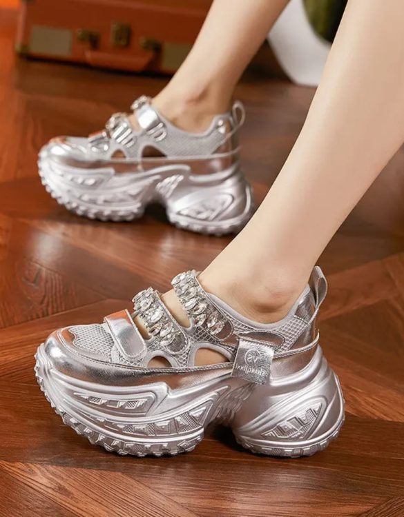 Silver taşlı Yüksek Taban Sandalet SK55609 Silver taşlı Yüksek Taban Sandalet SK55609