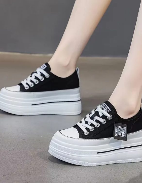 Siyah Kanvas Platform Topuklu Spor Ayakkabı SK55437