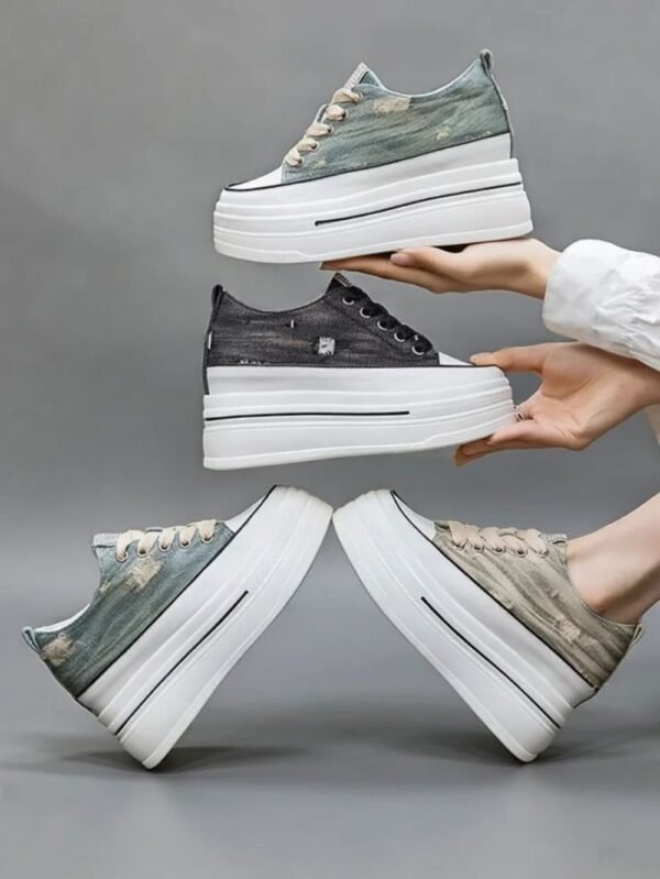 sporty denim platform shoes women front view