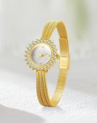 vintage oval zircon stone women’s wristwatch gold white silver,