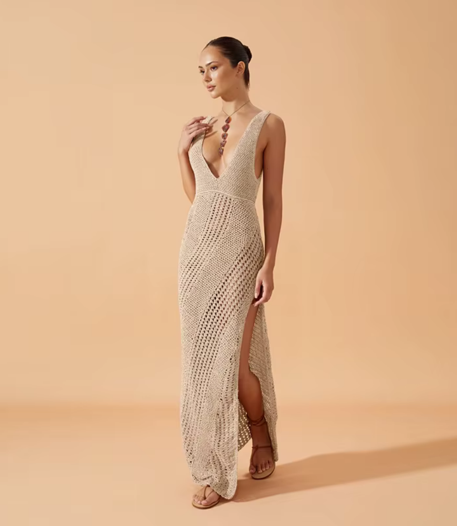 Slit Long Knitted Beach Dress for Women | Summer Cover Up