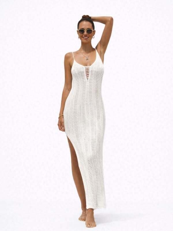 knitted beach cover up dress women front view