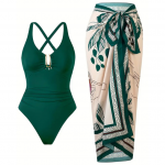 Yeşil Desenli Etekli Mayo Takımı SK56542