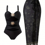 Siyah Aksesuarlı Etekli Mayokini Takımı
