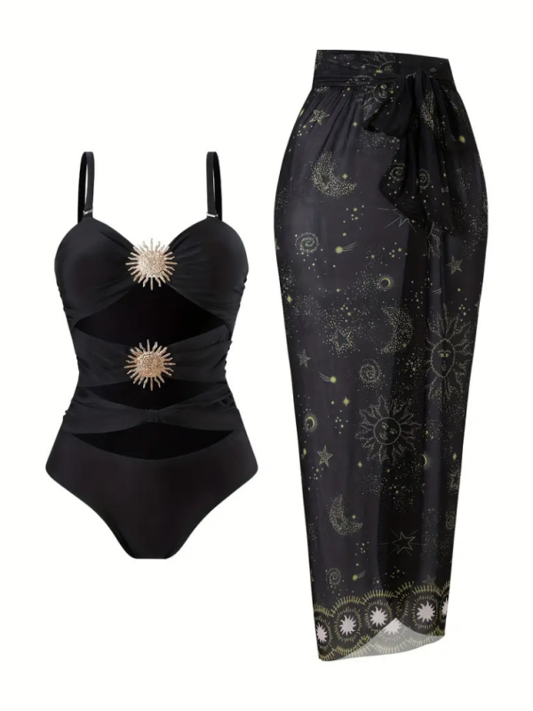 Siyah Aksesuarlı Etekli Mayokini Takımı