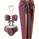 Etnik Desenli Etekli Mayo Seti