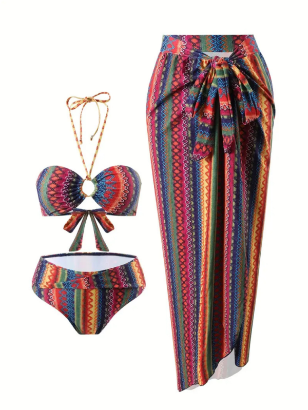Etnik Desenli Etekli Mayo Seti