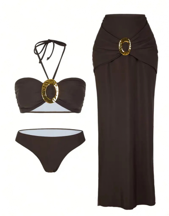 Kahverengi Metal Aksesuarlı Bikini Etek Takımı SK56517 Kahverengi Metal Aksesuarlı Bikini Etek Takımı SK56517