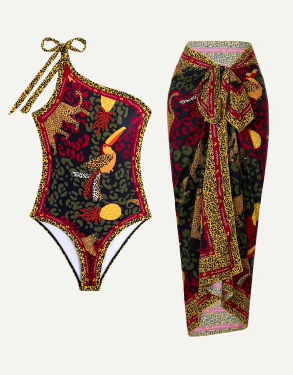 Leopar desenli iki parçalı mayo