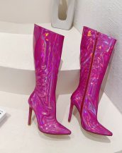 Pembe Parlak Neon Renkli Topuklu Çizme SK57070