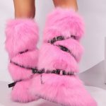 Pembe Kürklü Uzun Parti Çizmesi SK57109