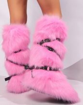 Pembe Kürklü Uzun Parti Çizmesi SK57109