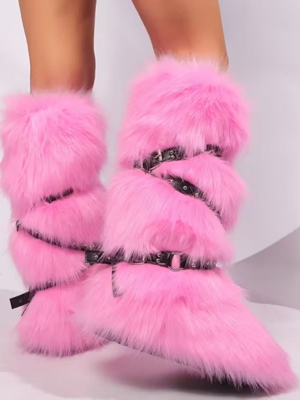 Pembe Kürklü Uzun Parti Çizmesi SK57109