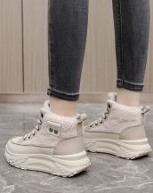 Krem Peluş Detaylı Bağcıklı Kadın Kısa Bot SK57035