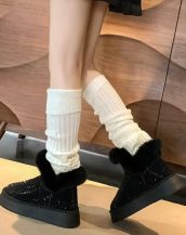 Siyah Kürklü Parlak Taşlı Kar Botu SK57053