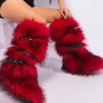 Kırmızı Kürklü Uzun Parti Çizmesi SK57109