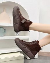 Kahverengi Peluş Bağcıklı Kısa Spor Bot SK57013