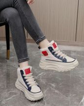 Mavi Peluş Detaylı Bağcıklı Kadın Kısa Bot SK57035