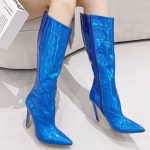 Mavi Parlak Neon Renkli Topuklu Çizme SK57070