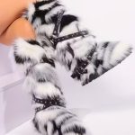 Siyah Beyaz Kürklü Uzun Parti Çizmesi SK57109