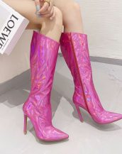 Pembe Parlak Neon Renkli Topuklu Çizme SK57070
