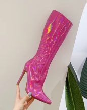 Pembe Parlak Neon Renkli Topuklu Çizme SK57070