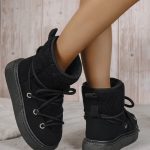 Siyah Bağcıklı Kalın Taban Kar Botu SK57095