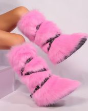 Pembe Kürklü Uzun Parti Çizmesi SK57109