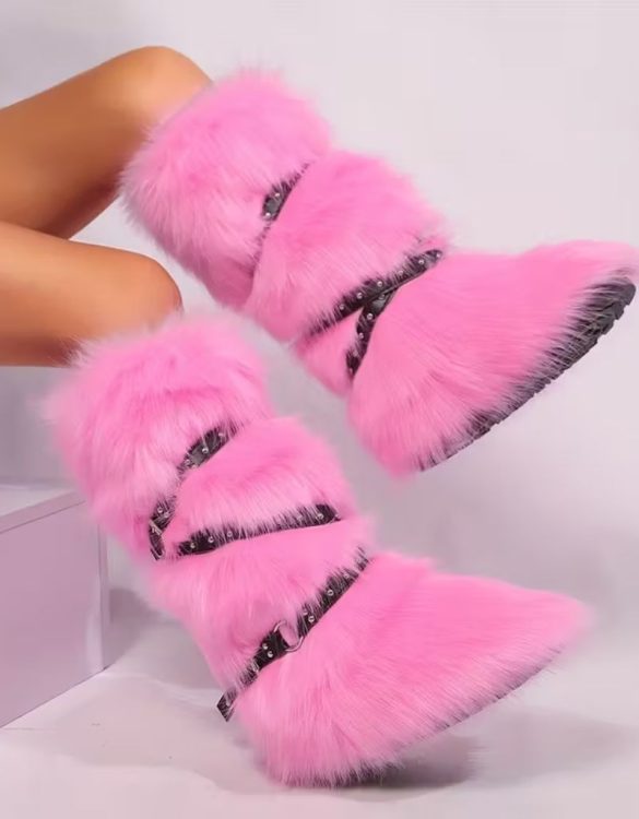 Pembe Kürklü Uzun Parti Çizmesi SK57109