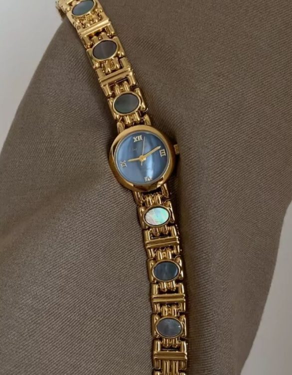 2 Vintage Gold Mavi Taşlı Kol Saati SK56901