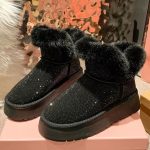 Siyah Kürklü Parlak Taşlı Kar Botu SK57053