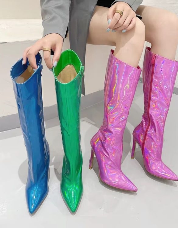Parlak Neon Renkli Topuklu Çizme SK57070