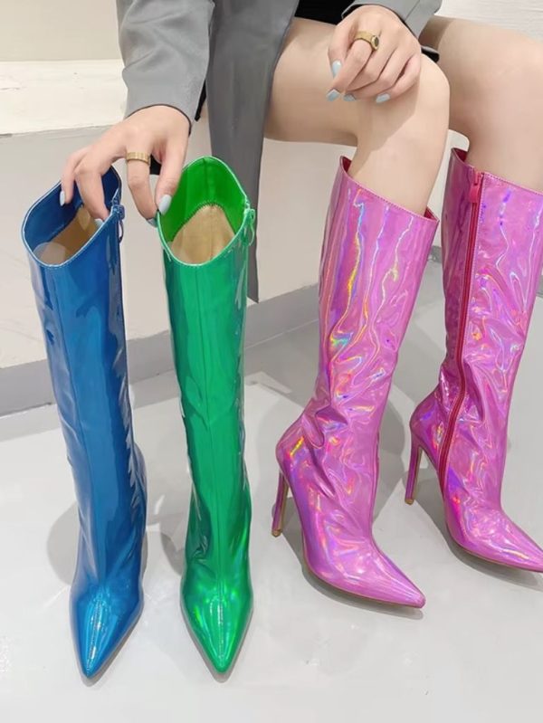 Parlak Neon Renkli Topuklu Çizme SK57070