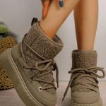 Haki Bağcıklı Kalın Taban Kar Botu SK57095