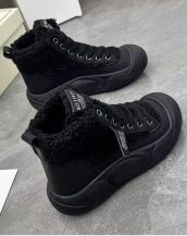 Siyah Peluş Bağcıklı Kısa Spor Bot SK57013