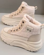 Krem Peluş Detaylı Bağcıklı Kadın Kısa Bot SK57035