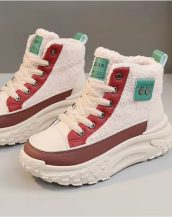 Kırmızı Peluş Detaylı Bağcıklı Kadın Kısa Bot SK57035